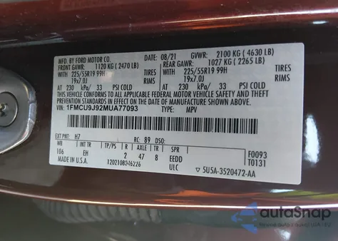 2021 Ford Escape Titanium from USA, damaged, VIN 1FMCU9J92MUA77093